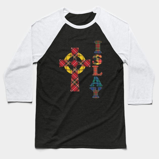 Tartan Islay and Celtic Christian Cross Baseball T-Shirt by Alex Bleakley